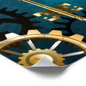 Stoomstijl turquoise Achtergrond met Tandwielen Poster (Hoek)