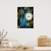 Stoomstijl turquoise Achtergrond met Tandwielen Poster (Keuken)