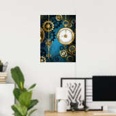 Stoomstijl turquoise Achtergrond met Tandwielen Poster (Thuiskantoor)