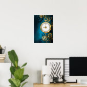 Stoomstijl turquoise Achtergrond met Tandwielen Poster (Thuiskantoor)
