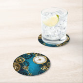 Stoomstijl turquoise Achtergrond met Tandwielen Ronde Kartonnen Onderzetter (Insitu)