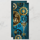 Stoomstijl turquoise Achtergrond met Tandwielen Save The Date (Voorkant / Achterkant)