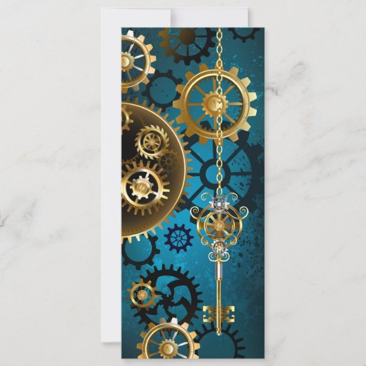 Stoomstijl turquoise Achtergrond met Tandwielen Save The Date (Voorkant)