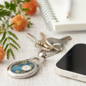 Stoomstijl turquoise Achtergrond met Tandwielen Sleutelhanger (Zijkant)