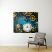 Stoomstijl turquoise Achtergrond met Tandwielen Wandkleed (In Situ (horizontaal))