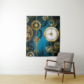 Stoomstijl turquoise Achtergrond met Tandwielen Wandkleed (In situ)