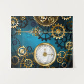 Stoomstijl turquoise Achtergrond met Tandwielen Wandkleed (Voorkant (horizontaal))