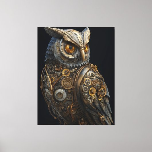 Stoomstijl-uil met gouden ogen canvas afdruk (Voorkant)