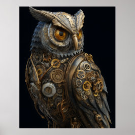 Stoomstijl-uil met gouden ogen poster