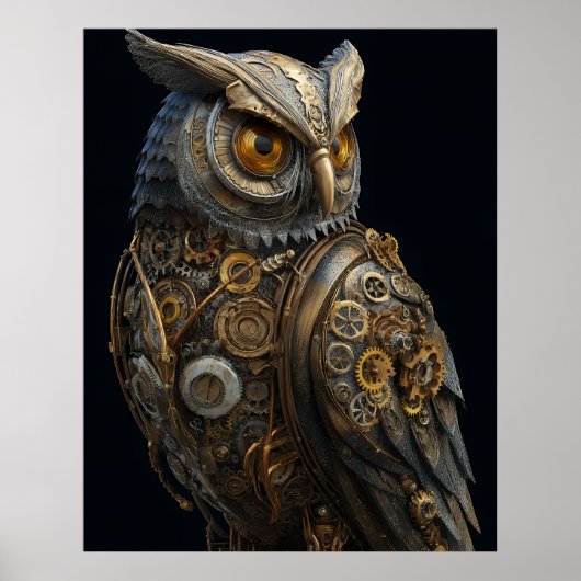 Stoomstijl-uil met gouden ogen poster (Voorkant)