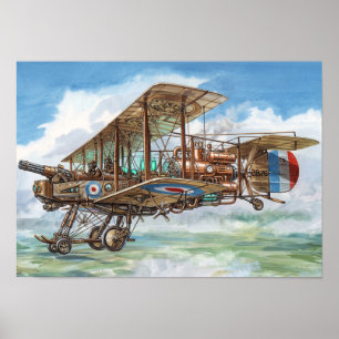 Stoomstijl Vickers tweedekker vliegmachine Poster