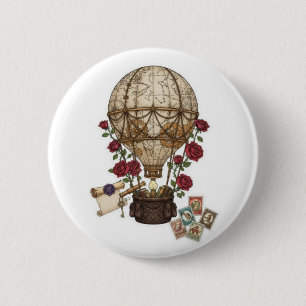 Stoomstijl vintage ontwerp voor een ballonvaartavo ronde button 5,7 cm