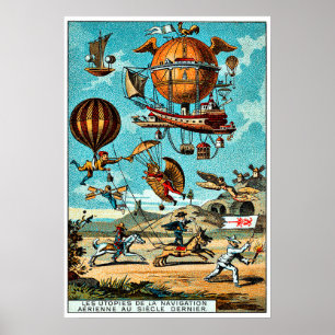 Stoomstijl vliegmachines, vintage illustratie poster