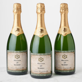 Stoomstijl Wijngaard Trouwdag Sparkling Wijnetiket