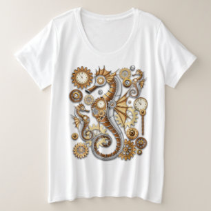 Stoomstijl Zeepaardje Vintage Surrealistisch  Grote Maat T-shirt