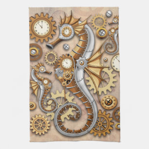 Stoomstijl Zeepaardje Vintage Surrealistische Kuns Theedoek