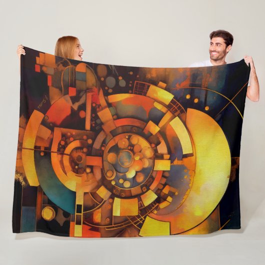 Stoomstijl Zonnewerktuig Abstract Fleece Deken (In situ)