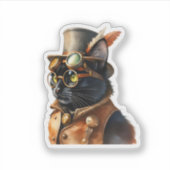 Stoomstijl Zwarte Kat Sticker (Voorkant)