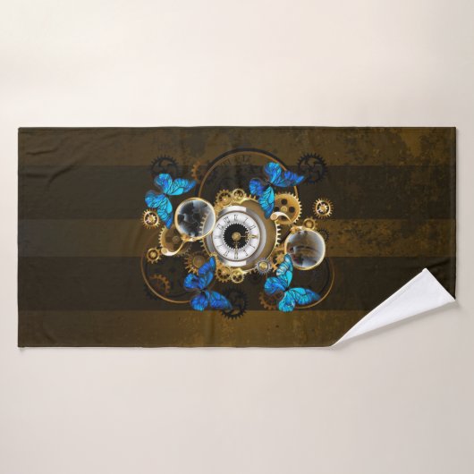 Stoomstijltandwielen en Blauwe Vlinders Badhanddoek (Badhanddoek)