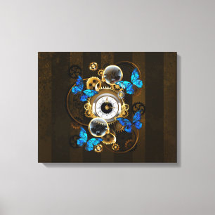 Stoomstijltandwielen en Blauwe Vlinders Canvas Afdruk
