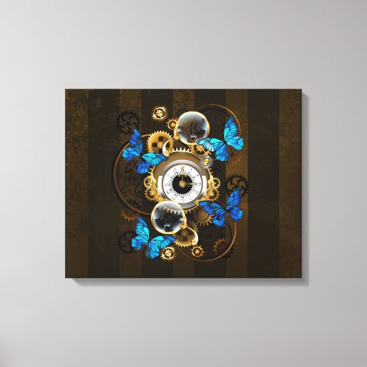 Stoomstijltandwielen en Blauwe Vlinders Canvas Afdruk (Voorkant)