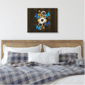 Stoomstijltandwielen en Blauwe Vlinders Canvas Afdruk (Insitu (Slaapkamer))
