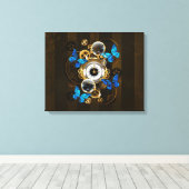 Stoomstijltandwielen en Blauwe Vlinders Canvas Afdruk (Insitu (Houten vloer))