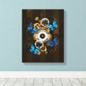Stoomstijltandwielen en Blauwe Vlinders Canvas Afdruk (Insitu (Houten vloer))
