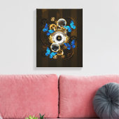 Stoomstijltandwielen en Blauwe Vlinders Canvas Afdruk (Insitu (Woonkamer))