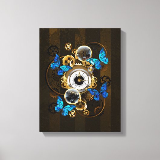 Stoomstijltandwielen en Blauwe Vlinders Canvas Afdruk (Voorkant)