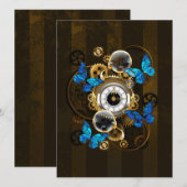 Stoomstijltandwielen en Blauwe Vlinders Feestdagenkaart (Voorkant / Achterkant)