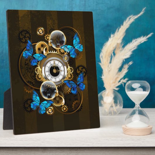 Stoomstijltandwielen en Blauwe Vlinders Fotoplaat (Zijkant)