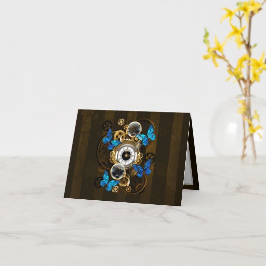 Stoomstijltandwielen en Blauwe Vlinders Kaart (Gele Bloem)