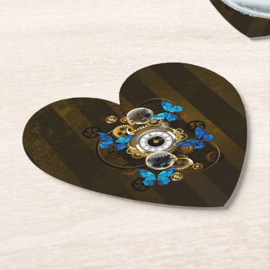 Stoomstijltandwielen en Blauwe Vlinders Kartonnen Onderzetters (Gekanteld)