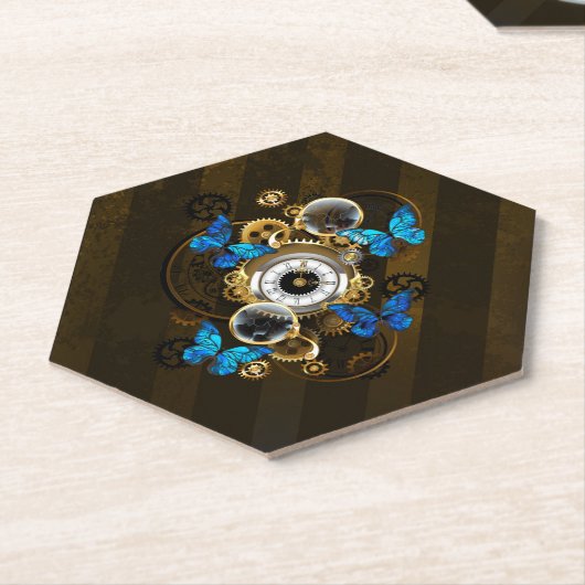 Stoomstijltandwielen en Blauwe Vlinders Kartonnen Onderzetters (Schuin)