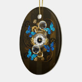 Stoomstijltandwielen en Blauwe Vlinders Keramisch Ornament (Links)