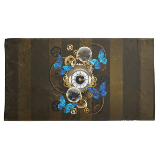 Stoomstijltandwielen en Blauwe Vlinders Kussensloop (Voorkant-Rechts)