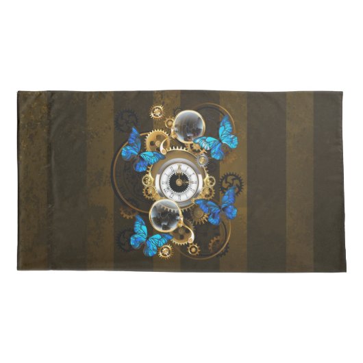 Stoomstijltandwielen en Blauwe Vlinders Kussensloop (Achterkant-Links)