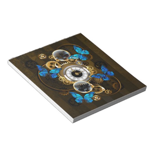 Stoomstijltandwielen en Blauwe Vlinders Notitieblok (Schuin)
