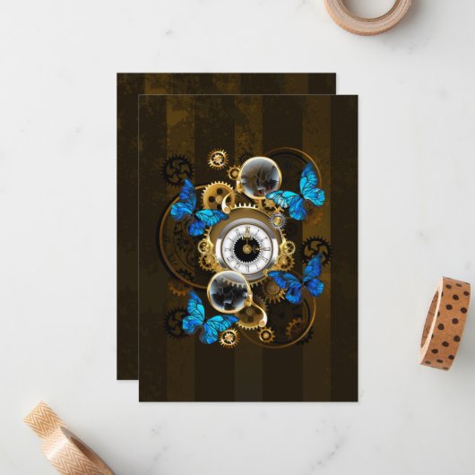 Stoomstijltandwielen en Blauwe Vlinders Notitiekaartje (Voorkant / Achterkant in situ)