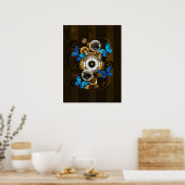 Stoomstijltandwielen en Blauwe Vlinders Poster (Keuken)