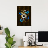Stoomstijltandwielen en Blauwe Vlinders Poster (Thuiskantoor)