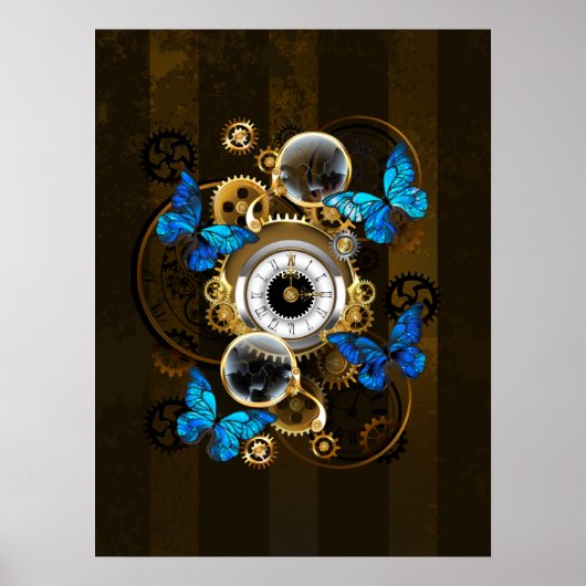 Stoomstijltandwielen en Blauwe Vlinders Poster (Voorkant)