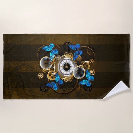 Stoomstijltandwielen en Blauwe Vlinders Strandlaken (Voorkant)