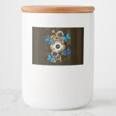 Stoomstijltandwielen en Blauwe Vlinders Voedselcontainer Etiket (Voorkant)