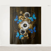 Stoomstijltandwielen en Blauwe Vlinders Wandkleed (Voorkant)