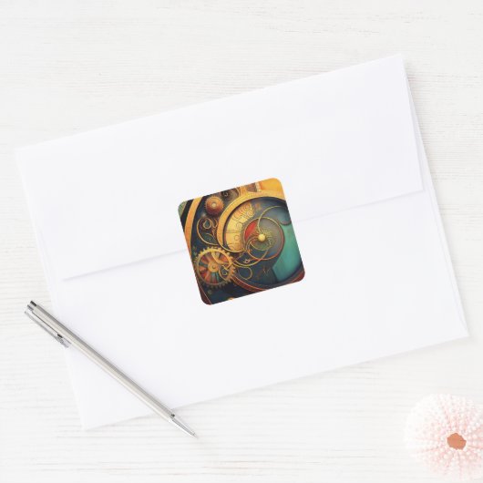Stoomtech Abstract Klokontwerp Vierkante Sticker (Envelop)