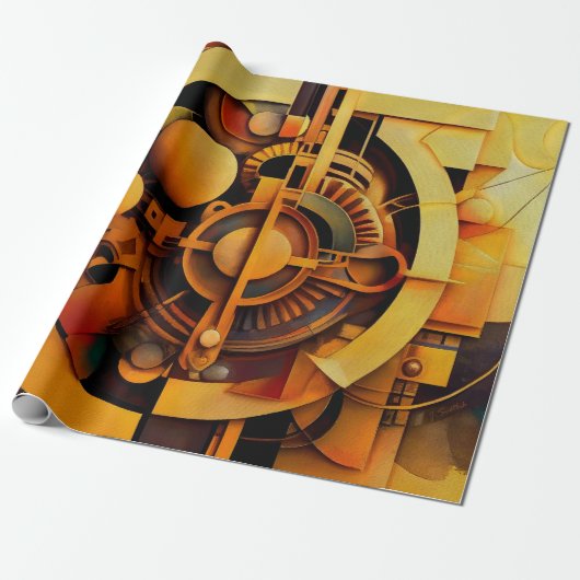 Stoomtech Gouden Mechanisme Abstract Cadeaupapier (Uitgerold)