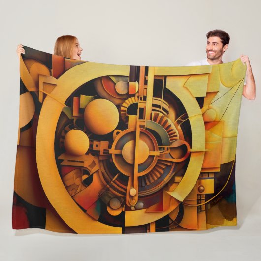 Stoomtech Gouden Mechanisme Abstract Fleece Deken (In situ)