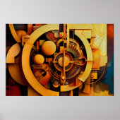 Stoomtech Gouden Mechanisme Abstract Poster (Voorkant)